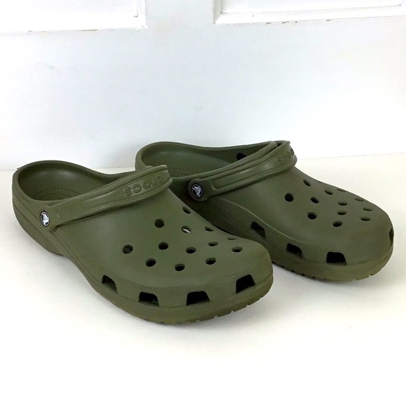 Crocs Men’s Classic Army Green Slip-On Clogs Mules Size 13 EUC - Picture 1 of 8